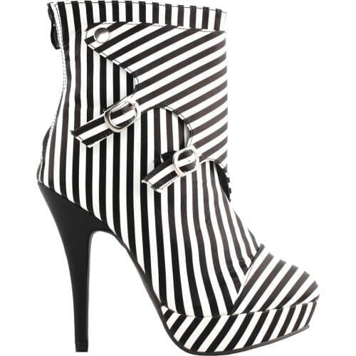 LF30485 SHOW STORY Fashion Black White Two Tone Stripe Print Gladiator Platform Ankle Bootie