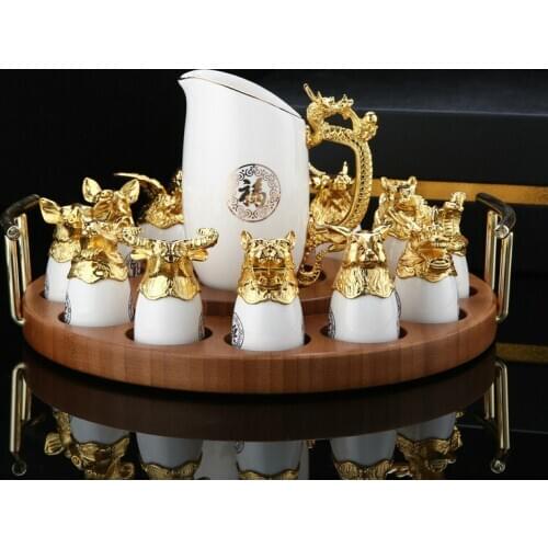LiquorGlass Set Household Wine Decanter Ceramic Small Size Wine Set in Chinese Antique Style Style Gift for Men Alcohol Vodka