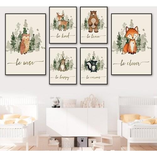Bear Owl Rabbit Deer Fox Forest Animal Wall Art Canvas Painting Nordic Posters And Prints Wall Pictures Baby Kids Room Decor