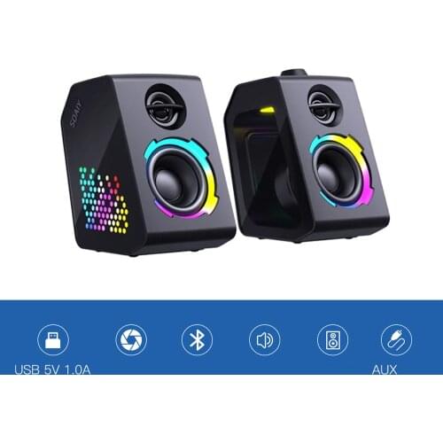 1 Pair Soaiy SH20 Desktop 30W Speaker Computer Game Wireless Bluetooth 5.0 Bass RGB Light USB TF Card AUX Subwoofer