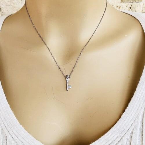 Fancy Key 925 Sterling Silver Necklace Women Girls Gift Jewelry Accessories Fashion Handmade Elegant Chain