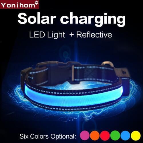 Nylon Pet Dog Collar LED Light Night Safety Light Solar Rechargeable LED Collar Flashing Glowing Pet Dog Collar LED Rechargeable