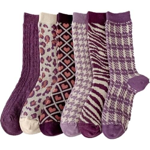 6 Pair Middle Tube Thick Socks Women Fashion Cycling Long Winter Socks Cotton Korean Style Ladies Warm Vintage Chaussettes Femme