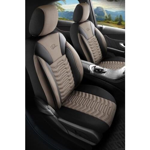 Paris Series Orthopedic Car Seat Cover - Special Pique Fabric Leather Detail - Beige