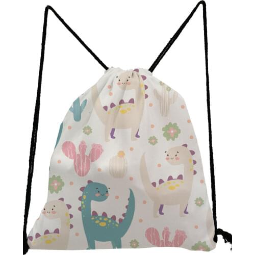 Cactus Dinosaur Print Casual Toy Bag Cute Preppy Style Backpack High Capacity Shoe Bag for School Unisex Portable Drawstring Bag