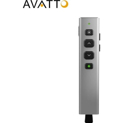 AVATTO G600 Aluminum Alloy Green Laser Wireless Pointer Presenter with Spotlight, PowerPoint Presentation Remote for Projector