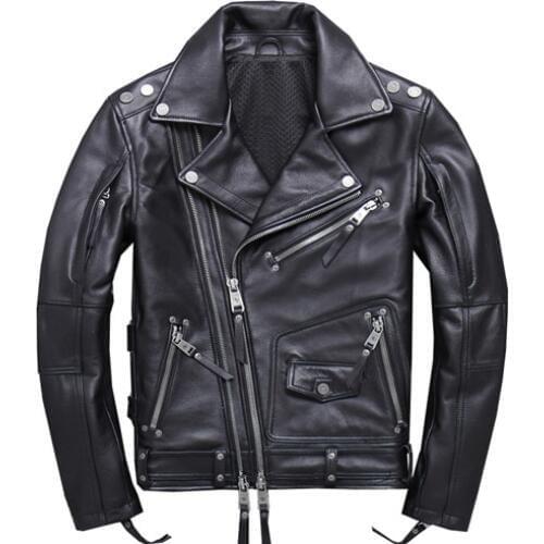 Vintage Genuine Leather Jacket Men 100% Real Cow Cowhide Mens Brown Black Motorcycle Coats Male Winter Warm Casual Outerwear