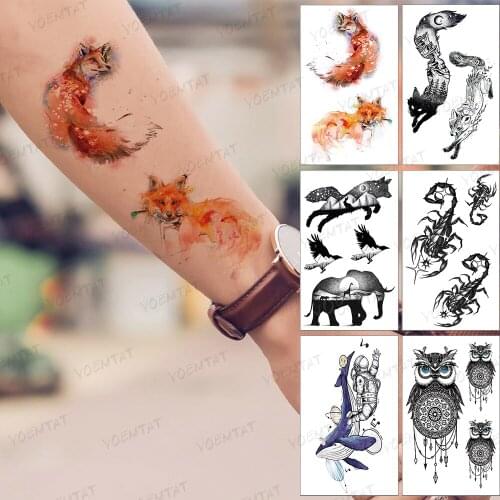 Waterproof Temporary Tattoo Sticker Color Wolf Fox Animal Sexy Tatoo Arm Leg Fake Body Art Tatto Woman Man Child Flash Tattoos