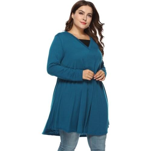 YTL Long Sleeve Solid Color Elegant V-neck Plus Size Irregular Hem Casual Fall Long Streetwear Dresses S0135