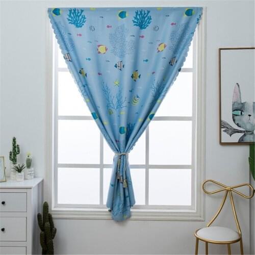 Fuwatacchi Curtains Cartoon Pattern Home Decoration Shading Geometric Simple Curtain Ready Made Velcro Curtains For Living Room