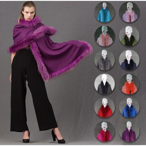 Women luxury real fur shawl wraps cloak coat sweater cape