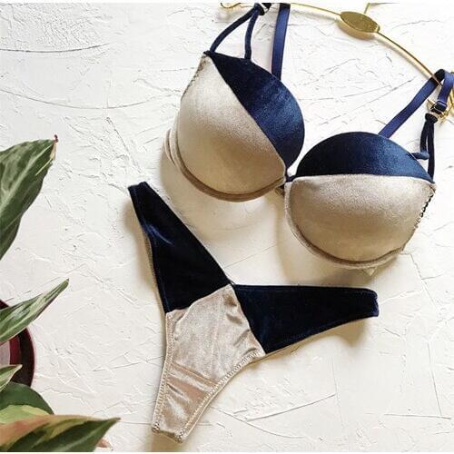 Gold velvet stitching bikini ladies sexy swimsuit beach swimsuit split fashion swimsuit women swimsuit women