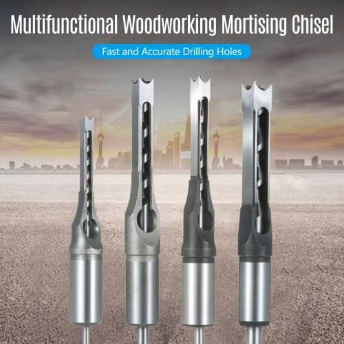 4pcs 1/4-1/2 Inch Woodworking Mortising Chisel Set Square Drill Bits Professional Square Hole Extended Drill Countersink Bit