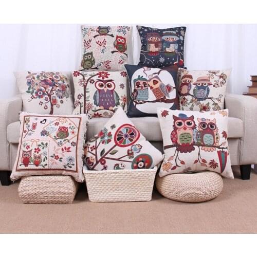 45cm*45cm 18'' Hot Sale Cotton Linen Owl Bird Throw Pillow Case