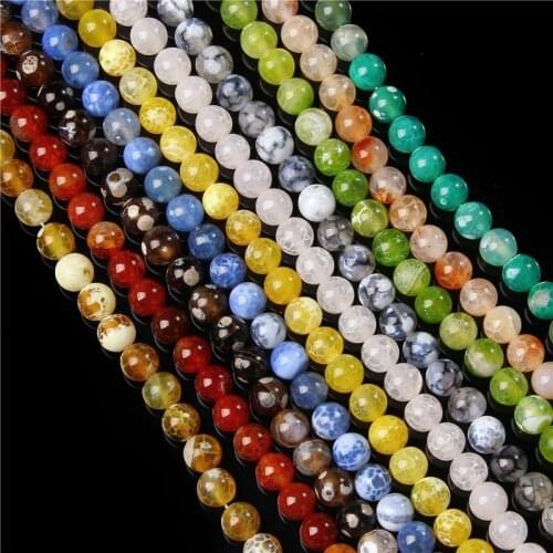 Natural Stones Muticolor Agates Spacer Bead Round Smooth Veins Agat Mineral Beads for Jewelry Making Needlework Diy Bracelet 15"