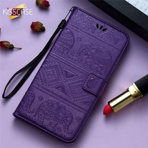 KISSCASE Flip PU Leather Case For iPhone 6 6S 7 8 Plus X XR XS Max Embossed Protective Cover Card Slots Phone Holder + Lanyard