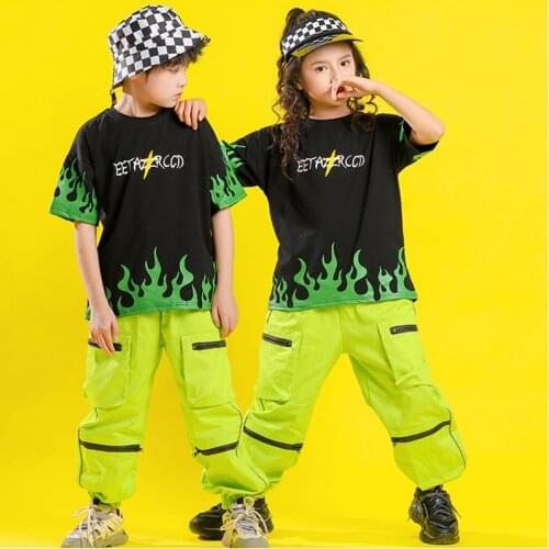Kids Fashion Hip Hop Clothing Oversized T Shirt Top Tactical Cargo Pants for Girls Boys Jazz Dance Costume Clothes Street Wear