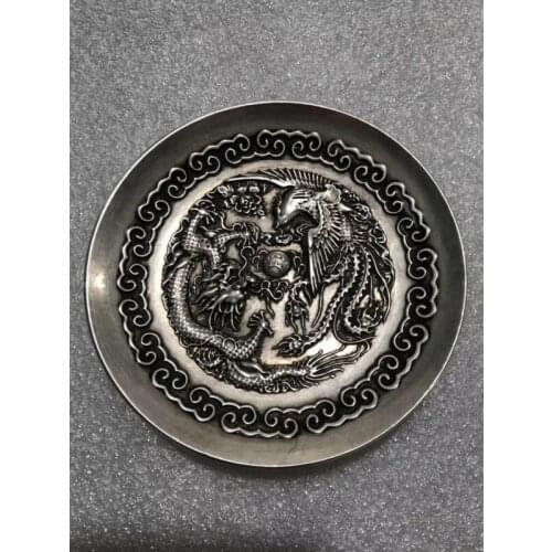 China Old Qianlong Year System Tibetan Silver Longfeng Chengxiang Plate