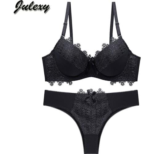 Julexy New 2021 Sexy Women Bra Set BC Cup Solid Lace bikini Bra set femme Underwear set