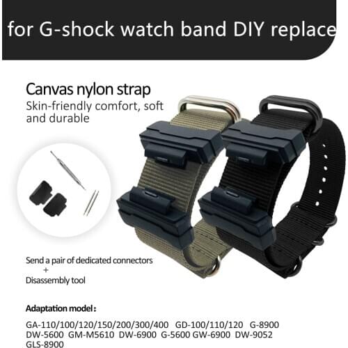 Watch accessories connector nylon strap for G-SHOCK GA100 GA400DW5600M5610DW6900 BABY-G BA110 120 resin strap watch band