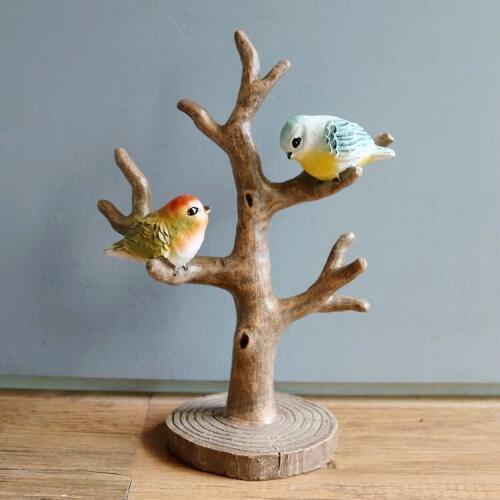 Creative tree birds jewelry frame bird statue decorative ornament desktop retro Nordic resin bird Garden Style Home Decor