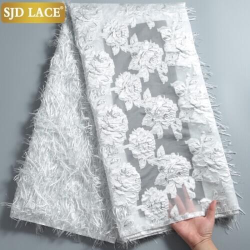 SJD LACE Brocade Tissue African Lace Fabric Jucquard Embroidery 2021Top Quality French Feather Lace Fabric For Wedding Sew A2275