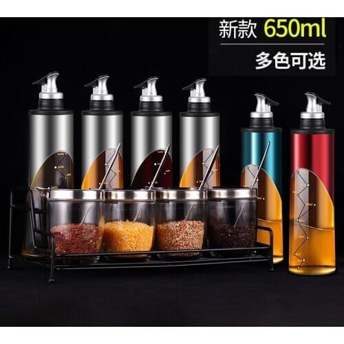 Kitchen Supplies New Glass Oil Bottle Wholesale Leak-Proof Seal Stainless Steel Oil Soy Sauce Bottle Seasoning Bottle Spice Jars
