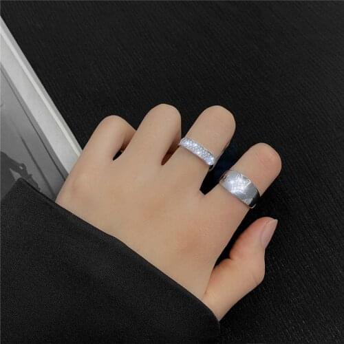 Luokey Korea Design Simple Luxury Open Cuff Crystal Rings Women Men Party Punk Hip Hop Rings Personality Fashion Jewelry Anillos