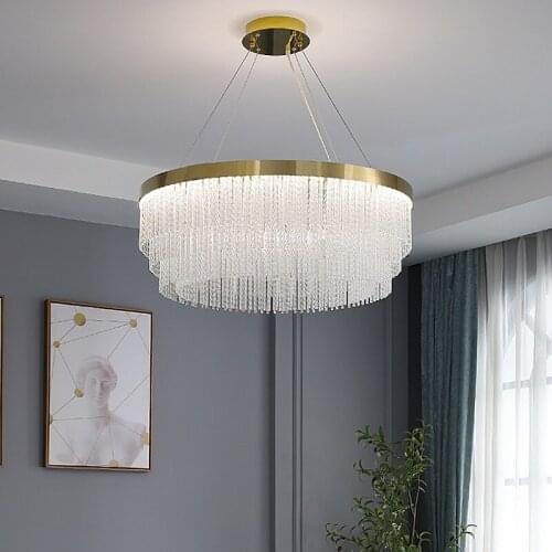 New Glass Rod Chandelier Lighting Living Room Round Dining Room Bedroom Light Fixtures Rectangular Kitchen Led chandeliers