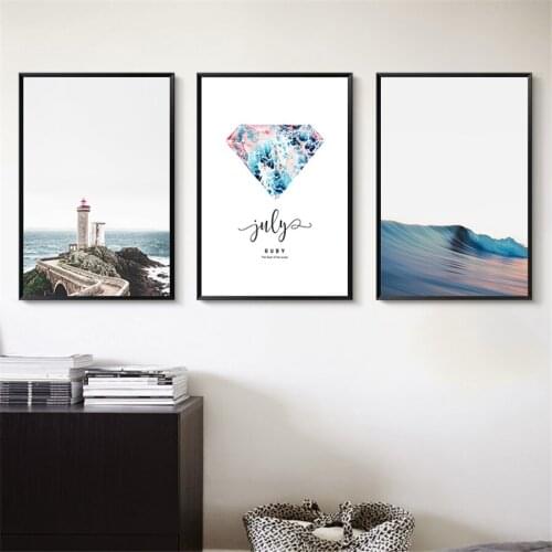 Minimalist Seascape Landscape Lighthouse Sea Wave Canvas Painting Poster Print HD Wall Art Pictures For Living Room Home Decor