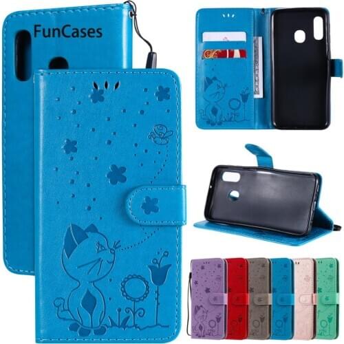 Mobile Phone Cases For cellular Samsung A202 Cat And Bee sFor A20E Etui PU Leather Wallet Book Phone Cover Protector Galaksi
