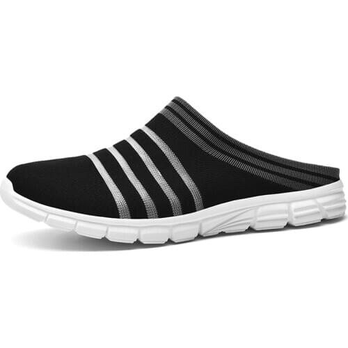 Summer Knit Mens Mules Lightweight Casual Sock Shoes Big Size Fashion Rubber Soft Breathable Comfort Mesh Man Sandals Slides