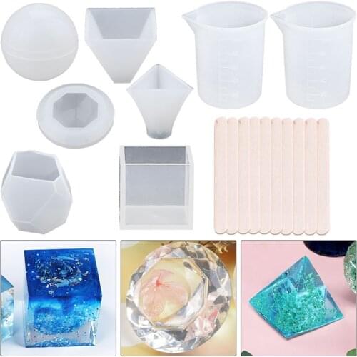 A SET Mixed shape Epoxy Casting Molds Set Silicone Cube Casting Tools Kits Ball shape Casting Molds For DIY Women Jewelry Design