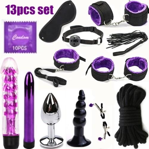 13Pcs set Faux Leather Blinder Hand Foot Cuff Whip Rope Collar Sex BDSM Bondage Set special faux leather sex toys for woman