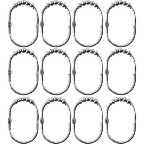 Wide Shower Curtain Rings/Hooks Set, Decorative Polished Chrome Finish, Easy Glide Rollers, 100% Rustproof Stainless Steel, Set