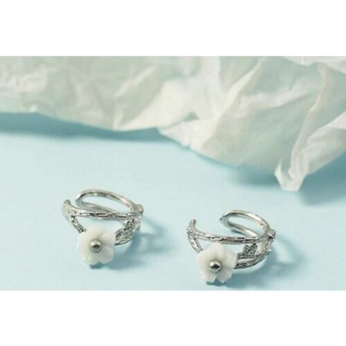 KOFSAC New Trendy Shell Flower Ear Clip Jewelry 925 Sterling Earrings For Women Non-Perforated Cartilage Earring Girl Party Gift