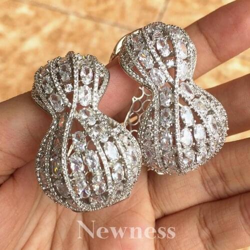 Newness Super Shiny AAA Cubic Zirconia Gold Color Copper Big Earrings For Women Wedding Engagement Gift