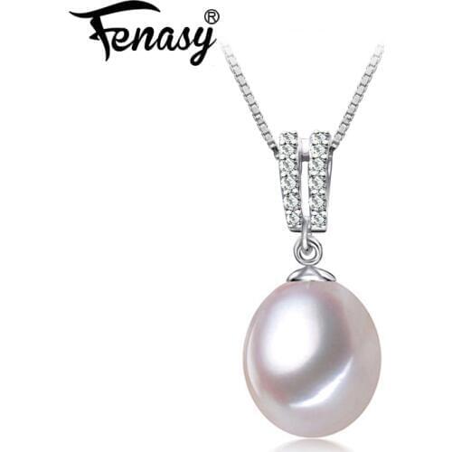 FENASY Natural Pearl pendant Necklace Pearl Jewelry Choker for Women wedding Jewelry 9-10mm Love vintage Pearl Necklace