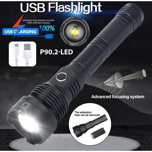 P90 Flashlight USB Direct Charging Outdoor Portable Strong Light Lighting Flashlight P72c 3 Mode Camping Hiking Lighting