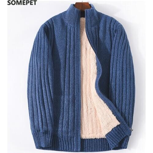 Plus Size M-6XL 7XL Lamb Cashmere Winter Men Sweaters Knitted Black Cotton Polyester Thicken Warm Cardigan Male