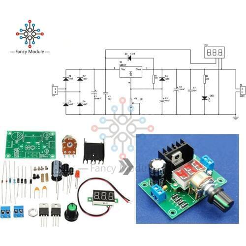DIY Kit Electric LM317 Adjustable Voltage Regulator Step Down Power Supply Module With LED Meter Board