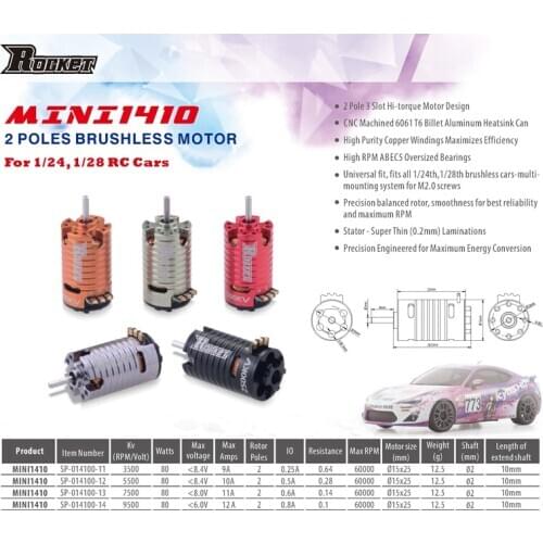 Rocket Mini 1410 2500KV 3500KV 5500KV 7500KV 9500KV Brushless Motor for Kyosho Mr03 Pro Atomic DRZ 1/24 1/28 1/32 RC Car