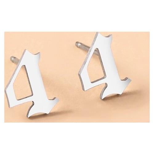 Fashion Stainless Steel Digital Number 4 7 Stud Earrings Vintage Silver Color Four Seven Earrings For Women Men