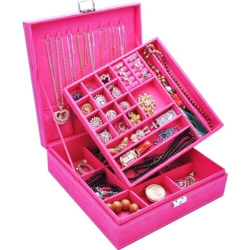 Jewelry Box Princess Flannel Double-Layer European-Style Large Square With Lock Ring Hand Jewelry Pack Storage Box Large