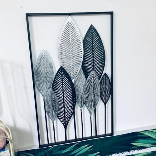 Nordic Black Gold Leaf Wrought Iron Wall Painting Study Room Porch Wall Sticker Crafts Home Livingroom Wall Hanging Decoration