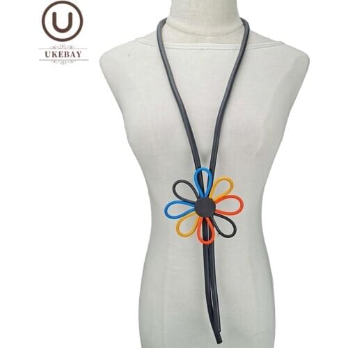 UKEBAY New Multicolor Flower Pendant Necklaces Women Long Statement Necklace Big Clothes Chain Boho Designer Luxury Jewelry Gift