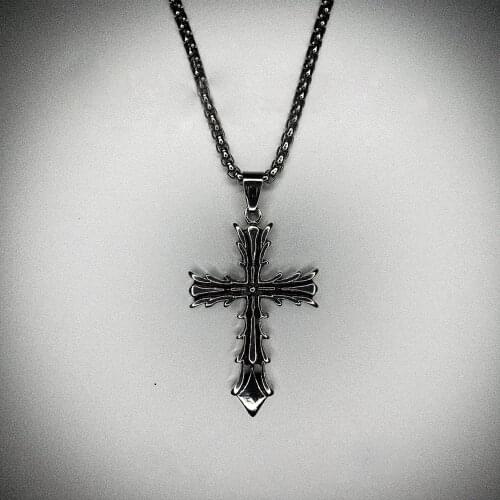 Unisex Stainless Unique Cross Ashion Fire Flame Shaped Pendant Hip Hop Dog Tag Necklace Brand Streetwear Pendant