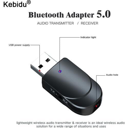 Kebidu USB Bluetooth Receiver Transmitters 5.0 Wireless Audio Music Stereo adapter Dongle with Switch Mode for Bluetooth Speaker
