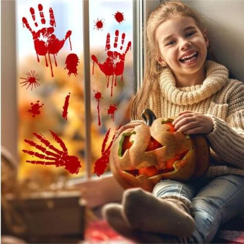 Horrible Halloween Bloody Handprint Sticker Decor Home Room Wall Window Door Decal Halloween Party Decoration Haunted House Prop