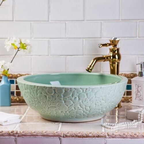 Bathroom ceramic counter top sink wash basin popular in europe art basin lavabo jingdezhen ceramic wash hand basin